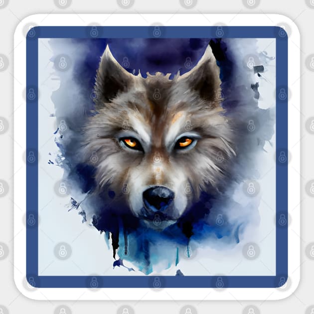 Menacing Wolf Face Watercolor Illustration Sticker by Chance Two Designs